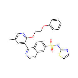 Cc1cnc(OCCOc2ccccc2)c(-c2nccc3cc(S(=O)(=O)Nc4nccs4)ccc23)c1 ZINC000225059845