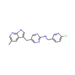 Cc1cnc2[nH]cc(Cc3cnc(NCc4ccc(Cl)nc4)nc3)c2c1 ZINC000117428777
