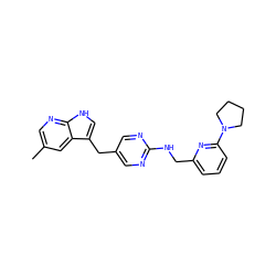 Cc1cnc2[nH]cc(Cc3cnc(NCc4cccc(N5CCCC5)n4)nc3)c2c1 ZINC000117414666