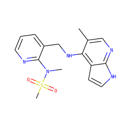 Cc1cnc2[nH]ccc2c1NCc1cccnc1N(C)S(C)(=O)=O ZINC000095597541