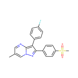 Cc1cnc2c(-c3ccc(F)cc3)c(-c3ccc(S(C)(=O)=O)cc3)nn2c1 ZINC000013861592