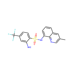 Cc1cnc2c(NS(=O)(=O)c3ccc(C(F)(F)F)cc3N)cccc2c1 ZINC000205636380