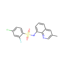 Cc1cnc2c(NS(=O)(=O)c3ccc(Cl)cc3F)cccc2c1 ZINC000205621445