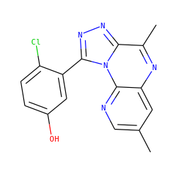 Cc1cnc2c(c1)nc(C)c1nnc(-c3cc(O)ccc3Cl)n12 ZINC000145727876