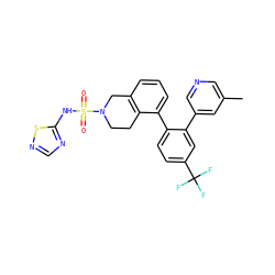 Cc1cncc(-c2cc(C(F)(F)F)ccc2-c2cccc3c2CCN(S(=O)(=O)Nc2ncns2)C3)c1 ZINC000147520399