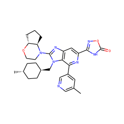Cc1cncc(-c2nc(-c3noc(=O)[nH]3)cc3nc(N4CCO[C@@H]5CCC[C@H]54)n(C[C@H]4CC[C@H](C)CC4)c23)c1 ZINC000261095389