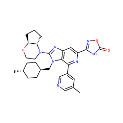 Cc1cncc(-c2nc(-c3noc(=O)[nH]3)cc3nc(N4CCO[C@H]5CCC[C@@H]54)n(C[C@H]4CC[C@H](C)CC4)c23)c1 ZINC000261095391