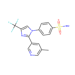 Cc1cncc(-c2nc(C(F)(F)F)cn2-c2ccc(S(N)(=O)=O)cc2)c1 ZINC000003814760