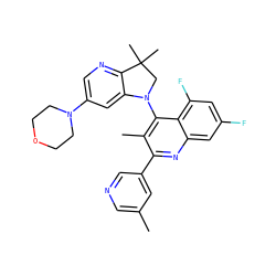 Cc1cncc(-c2nc3cc(F)cc(F)c3c(N3CC(C)(C)c4ncc(N5CCOCC5)cc43)c2C)c1 ZINC000118093589