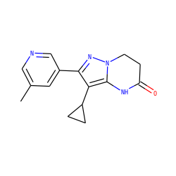 Cc1cncc(-c2nn3c(c2C2CC2)NC(=O)CC3)c1 ZINC001772641405