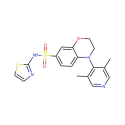 Cc1cncc(C)c1N1CCOc2cc(S(=O)(=O)Nc3nccs3)ccc21 ZINC000220248198