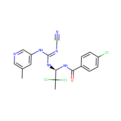 Cc1cncc(N/C(=N\C#N)N[C@@H](NC(=O)c2ccc(Cl)cc2)C(C)(Cl)Cl)c1 ZINC000028866265
