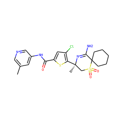 Cc1cncc(NC(=O)c2cc(Cl)c([C@]3(C)CS(=O)(=O)C4(CCCCC4)C(N)=N3)s2)c1 ZINC000217747283