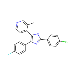Cc1cnccc1-c1[nH]c(-c2ccc(Cl)cc2)nc1-c1ccc(F)cc1 ZINC000026567417