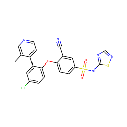 Cc1cnccc1-c1cc(Cl)ccc1Oc1ccc(S(=O)(=O)Nc2ncns2)cc1C#N ZINC000095581411