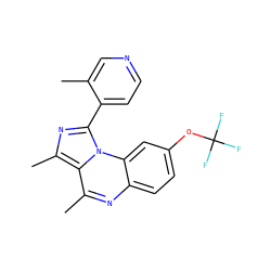 Cc1cnccc1-c1nc(C)c2c(C)nc3ccc(OC(F)(F)F)cc3n12 ZINC000073168807