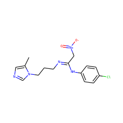 Cc1cncn1CCC/N=C(/C[N+](=O)[O-])Nc1ccc(Cl)cc1 ZINC000043200906