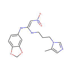 Cc1cncn1CCCN/C(=C\[N+](=O)[O-])Nc1ccc2c(c1)OCO2 ZINC000147454911