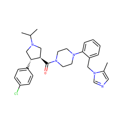 Cc1cncn1Cc1ccccc1N1CCN(C(=O)[C@@H]2CN(C(C)C)C[C@H]2c2ccc(Cl)cc2)CC1 ZINC000028959646