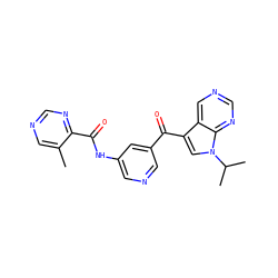 Cc1cncnc1C(=O)Nc1cncc(C(=O)c2cn(C(C)C)c3ncncc23)c1 ZINC000169707943