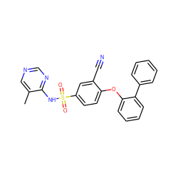 Cc1cncnc1NS(=O)(=O)c1ccc(Oc2ccccc2-c2ccccc2)c(C#N)c1 ZINC000095581006