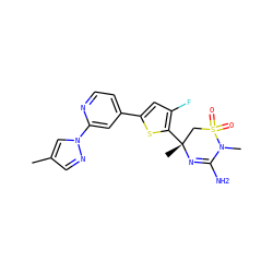 Cc1cnn(-c2cc(-c3cc(F)c([C@]4(C)CS(=O)(=O)N(C)C(N)=N4)s3)ccn2)c1 ZINC000219616679
