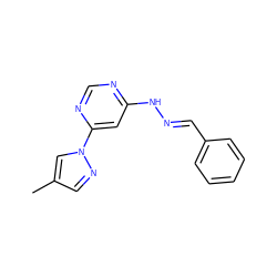 Cc1cnn(-c2cc(N/N=C/c3ccccc3)ncn2)c1 ZINC000004947189