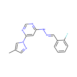 Cc1cnn(-c2cc(N/N=C/c3ccccc3F)ncn2)c1 ZINC000004595724