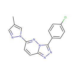 Cc1cnn(-c2ccc3nnc(-c4ccc(Cl)cc4)n3n2)c1 ZINC000000453068