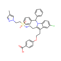 Cc1cnn(CCS(=O)(=O)NCCc2c(CCOc3ccc(C(=O)O)cc3)c3cc(Cl)ccc3n2C(c2ccccc2)c2ccccc2)c1 ZINC000049823087