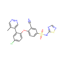 Cc1cnncc1-c1cc(Cl)ccc1Oc1ccc(S(=O)(=O)Nc2ncns2)cc1C#N ZINC000095581660