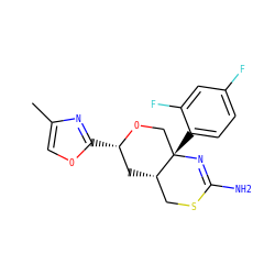 Cc1coc([C@H]2C[C@H]3CSC(N)=N[C@@]3(c3ccc(F)cc3F)CO2)n1 ZINC000146158398