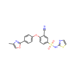 Cc1coc(-c2ccc(Oc3ccc(S(=O)(=O)Nc4nccs4)cc3C#N)cc2)n1 ZINC000095581171