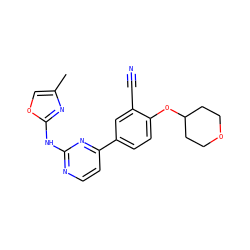 Cc1coc(Nc2nccc(-c3ccc(OC4CCOCC4)c(C#N)c3)n2)n1 ZINC000146590070