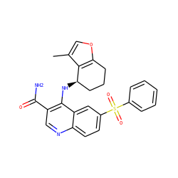 Cc1coc2c1[C@H](Nc1c(C(N)=O)cnc3ccc(S(=O)(=O)c4ccccc4)cc13)CCC2 ZINC000045254185