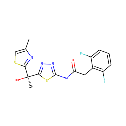 Cc1csc([C@](C)(O)c2nnc(NC(=O)Cc3c(F)cccc3F)s2)n1 ZINC000095921164