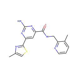 Cc1csc(-c2cc(C(=O)NCc3ncccc3C)nc(N)n2)n1 ZINC000045393137