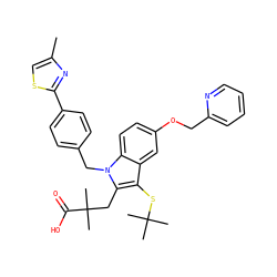 Cc1csc(-c2ccc(Cn3c(CC(C)(C)C(=O)O)c(SC(C)(C)C)c4cc(OCc5ccccn5)ccc43)cc2)n1 ZINC000042963842