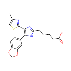 Cc1csc(-c2nc(CCCCC(=O)O)[nH]c2-c2ccc3c(c2)OCO3)n1 ZINC000073311905