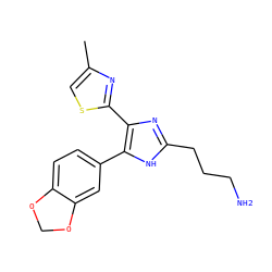 Cc1csc(-c2nc(CCCN)[nH]c2-c2ccc3c(c2)OCO3)n1 ZINC000073312227