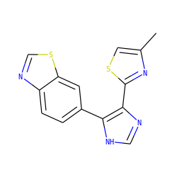 Cc1csc(-c2nc[nH]c2-c2ccc3ncsc3c2)n1 ZINC000095558931