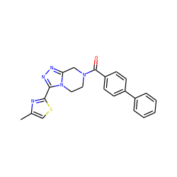 Cc1csc(-c2nnc3n2CCN(C(=O)c2ccc(-c4ccccc4)cc2)C3)n1 ZINC000142921774