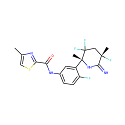 Cc1csc(C(=O)Nc2ccc(F)c([C@@]3(C)NC(=N)[C@@](C)(F)CC3(F)F)c2)n1 ZINC001772629777