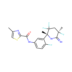 Cc1csc(C(=O)Nc2ccc(F)c([C@@]3(C)NC(=N)[C@](C)(F)CC3(F)F)c2)n1 ZINC001772598857