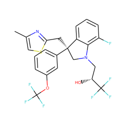 Cc1csc(C[C@@]2(c3cccc(OC(F)(F)F)c3)CN(C[C@@H](O)C(F)(F)F)c3c(F)cccc32)n1 ZINC000653901692