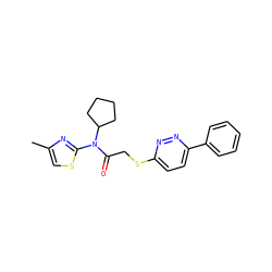 Cc1csc(N(C(=O)CSc2ccc(-c3ccccc3)nn2)C2CCCC2)n1 ZINC000084669834