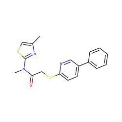 Cc1csc(N(C)C(=O)CSc2ccc(-c3ccccc3)cn2)n1 ZINC000084653746