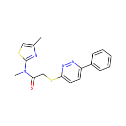 Cc1csc(N(C)C(=O)CSc2ccc(-c3ccccc3)nn2)n1 ZINC000084669029