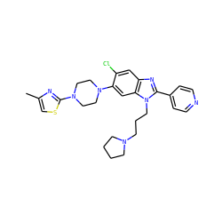 Cc1csc(N2CCN(c3cc4c(cc3Cl)nc(-c3ccncc3)n4CCCN3CCCC3)CC2)n1 ZINC000012470829