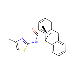 Cc1csc(NC(=O)[C@]2(C)CC3c4ccccc4C2c2ccccc23)n1 ZINC000040408699